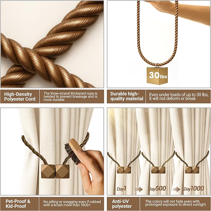 Hion Magnetic Curtain Tiebacks Dark Brown 2pcs, Curtain Tiebacks Buckles - Image 3
