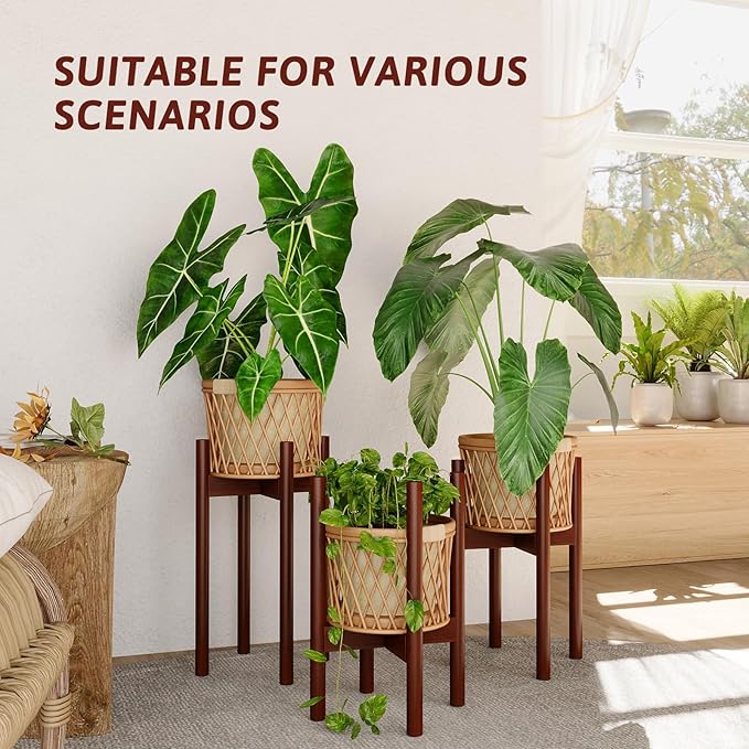 Adjustable Plant Stand Indoor, Bamboo Plant Holder 8 to 12 Inches, 3 Pack - Image 3