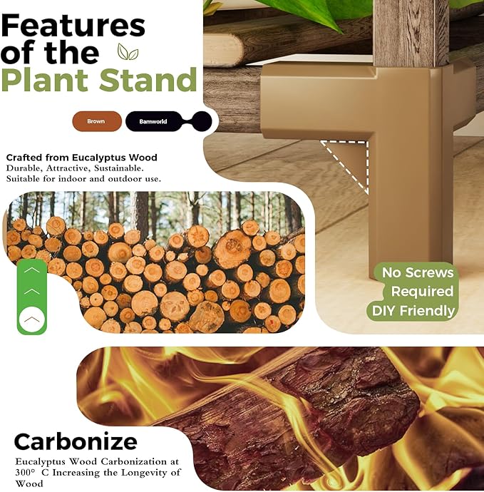 Bamworld 5 Sets Plant Stands Indoor Outdoor Combo Plant Shelves Wooden Plant - Image 6