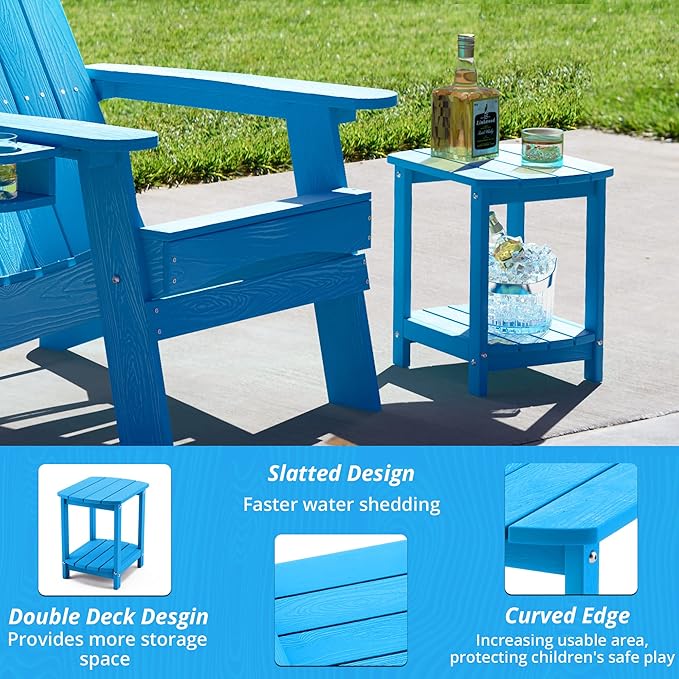 LUE BONA Adirondack Outdoor Side Table, 2-Tier Blue HDPS Patio End Table - Image 5