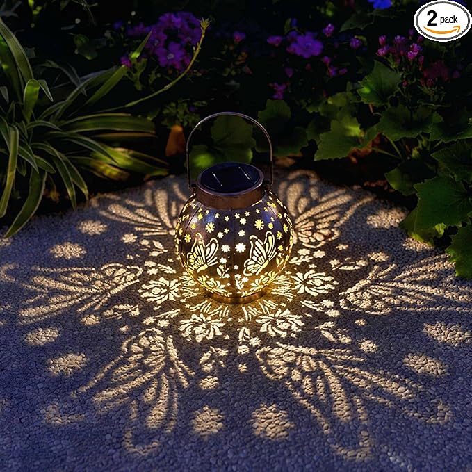 2 Pack Outdoor Solar Hanging Lantern Lights Metal LED Decorative Lamp by ExcMark