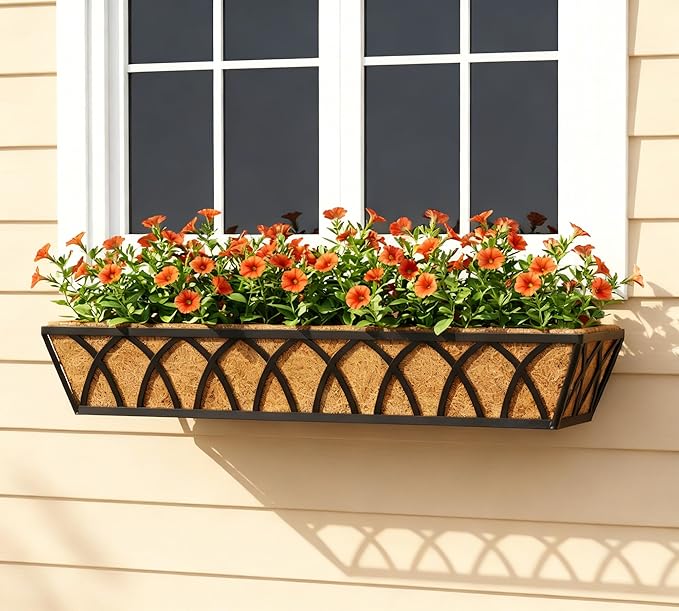 Y&M 30 Inch Window Deck with Coco Liner, Fence Metal Hanging Flower Planter - Image 6