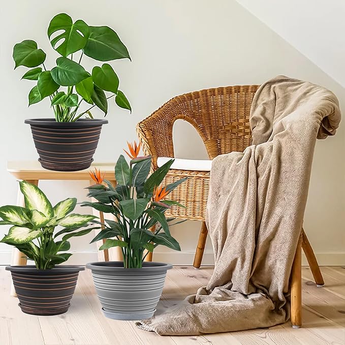 Large-Planter-Indoor-Outdoor Plant Pots, 12 inch 3 Pack Plastic Flower Pots - Image 5