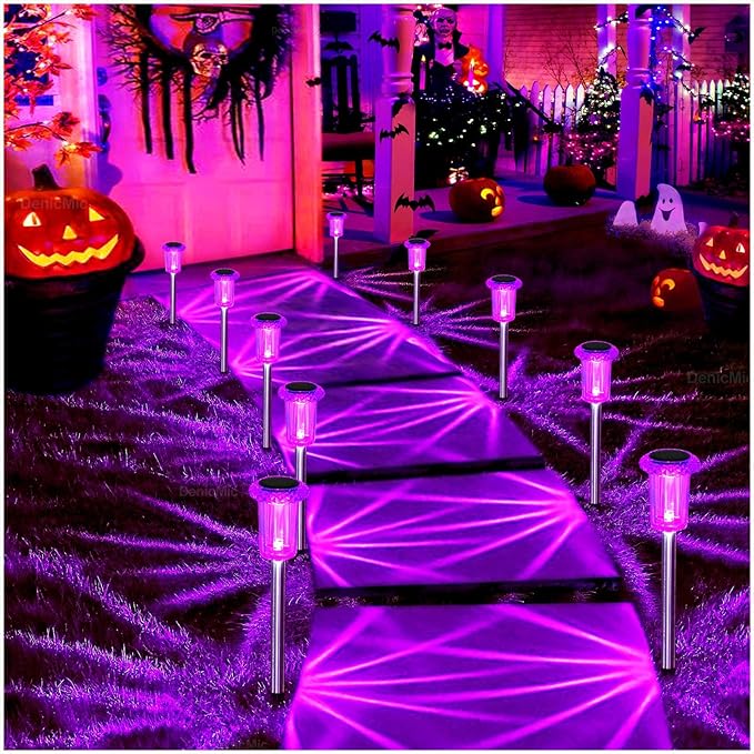 DenicMic Solar Lights Outdoor 10 Pack Waterproof Purple LED Stainless Steel - Image 8