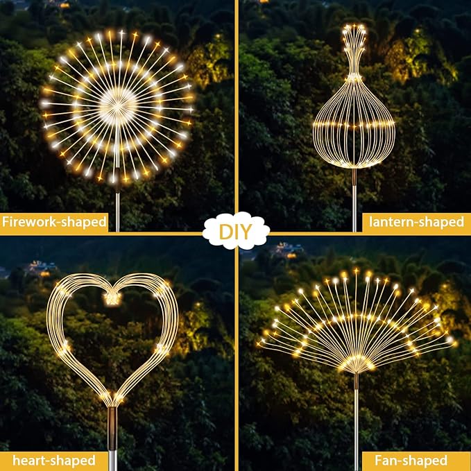 JJGoo Solar Firework Lights, 2 Pack 120 LEDs 2 Lighting Modes Solar Garden - Image 7