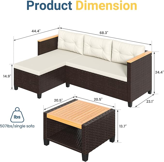 Wisteria Lane Small Patio Furniture Set, All-Weather Wicker Outdoor Sectional - Image 2