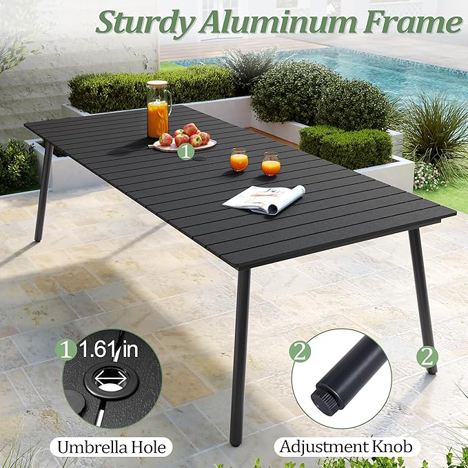 95" Patio Outdoor Dining Table for 8-10, Weather-Resistant Wood-Grain Top - Image 5