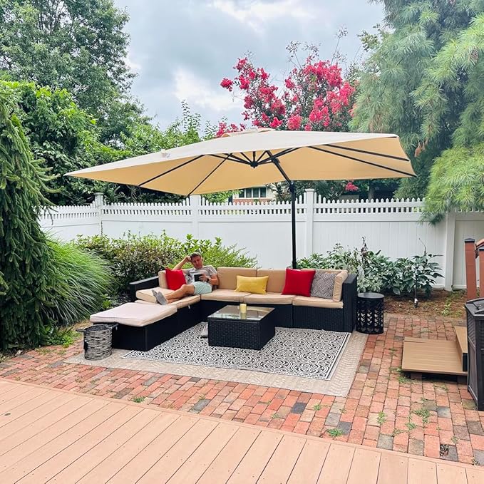 PURPLE LEAF 10 Feet Patio Umbrella Outdoor Cantilever Square Umbrella Aluminum - Image 2