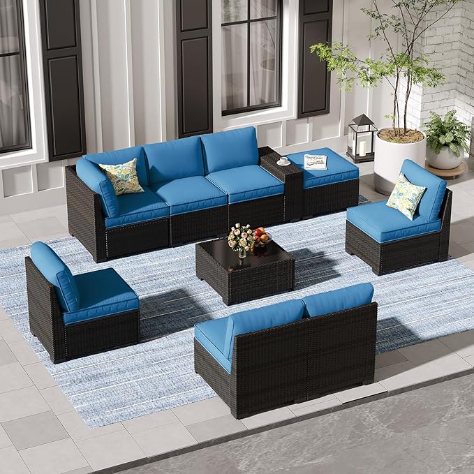 Jing's Villa 9-Piece Patio Furniture Set, All-Weather Outdoor Wicker Sectional by JingsVillaOutdoorFurniture
