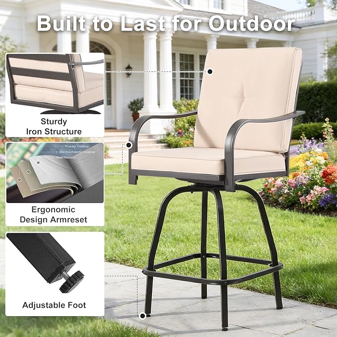 Patio Swivel Bar Stools Set of 6, Outdoor Bar Height Swivel Chairs - Image 6