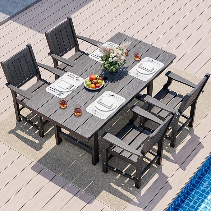 Pamapic 5-Piece Outdoor Dining Set, HDPE Outdoor Rectangular Table and 4 Chairs by Pamapic