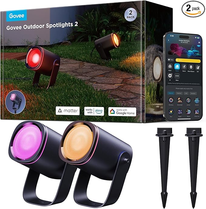 Govee Outdoor Spot Lights 2, IP67 Waterproof Spotlights, Landscape Lights Work by Govee