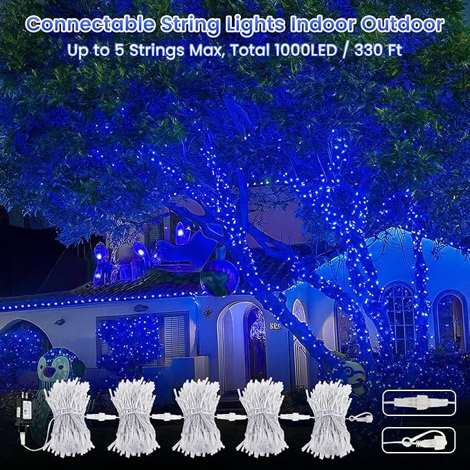 Upgraded Connectable 200 LED String Lights Indoor Outdoor, 66FT Blue Christmas - Image 2