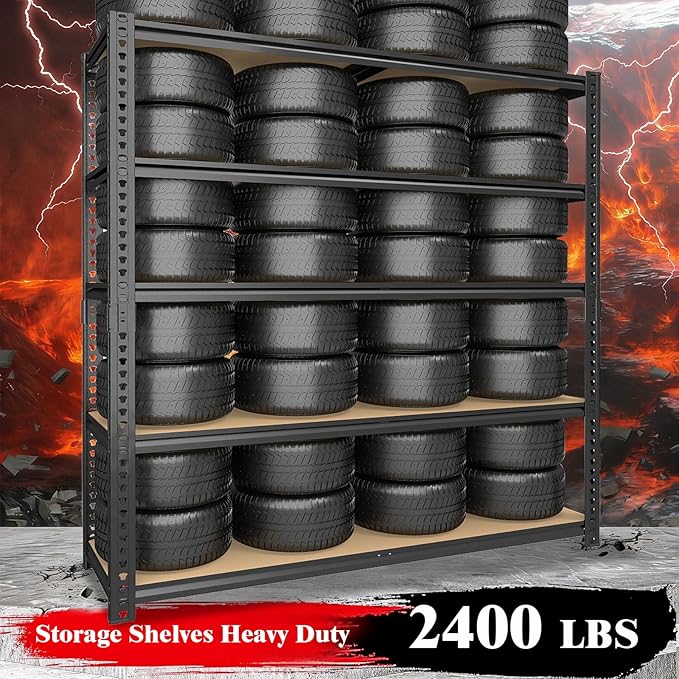 Heavy Duty Garage Shelving, 5-Tier Metal Storage Shelves, 2400LBS Shelving Unit - Image 4