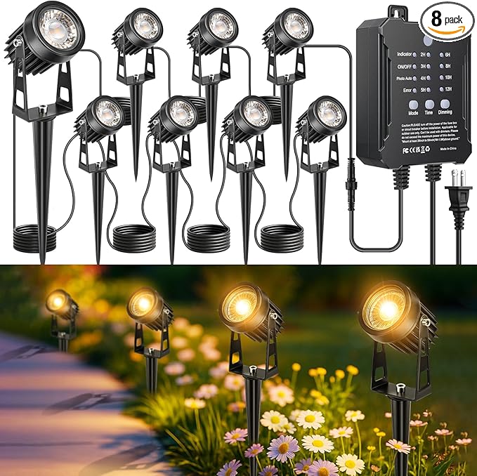 Plug and Play Low Voltage Landscape Lighting Kit, Warm White Waterproof Outdoor by ROLANCHE