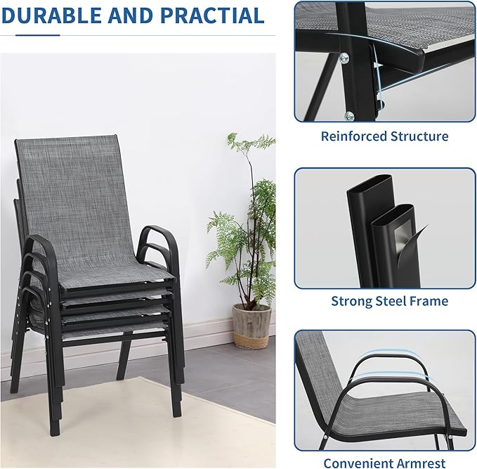 PIZZELLO Patio Chairs Set of 4, Outdoor Stackable Dining Chairs - Image 7