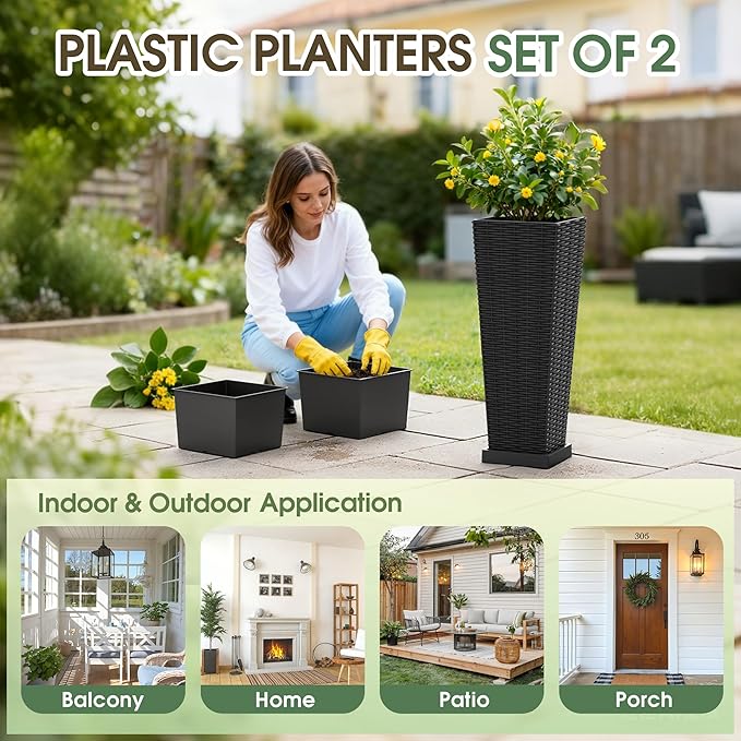 Set of 2 24 Inch Tall Plastic Planters - Image 6