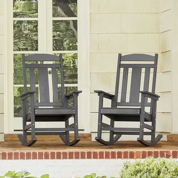 LUE BONA Outdoor Rocking Chairs Set of 2, Weather Resistant HDPS Poly Rocker - Image 3