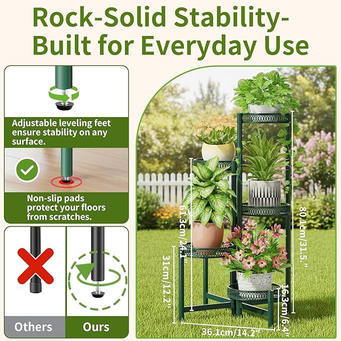 5-Tier Metal Plant Stand Indoor Outdoor, Corner Tall Plant Shelf - Image 3