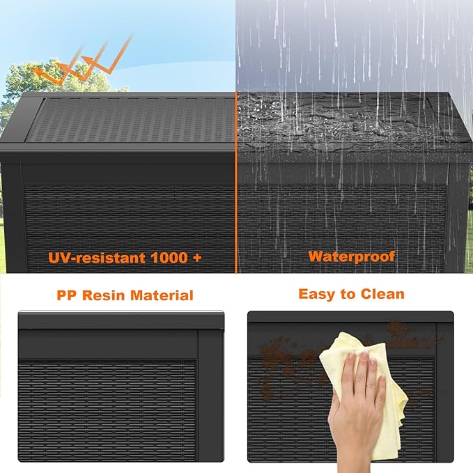 260 Gallon Resin Deck Box, Lockable Patio Outdoor Storage Box - Image 4
