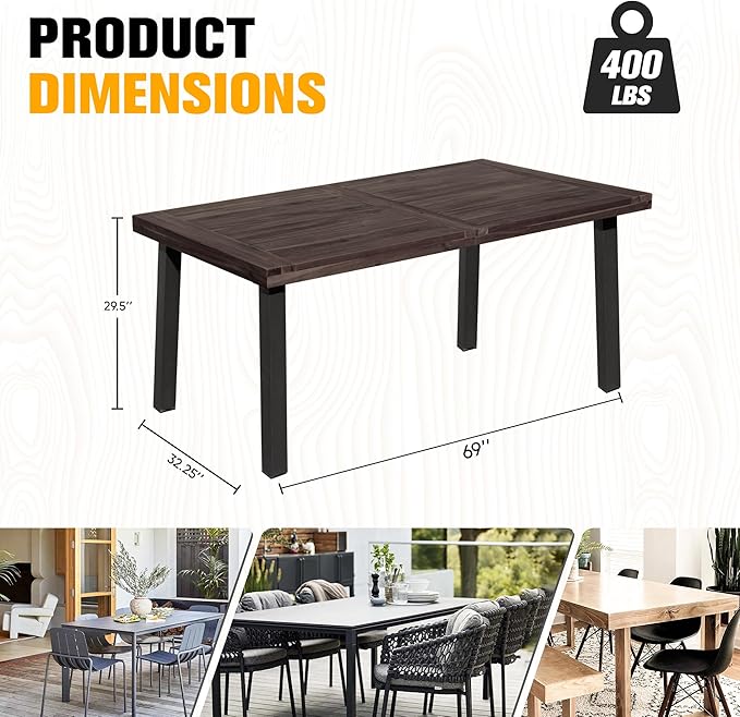 Flamaker Dining Table for 6 FSC Acacia Wood Indoor Outdoor Home Kitchen Table - Image 2