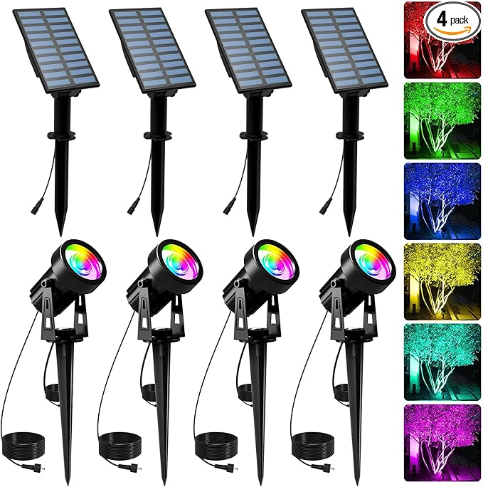 T-SUNUS Color Changing Solar Landscape Spotlights 4 Pack, IP65 Waterproof RGB by T-SUNUSLighting