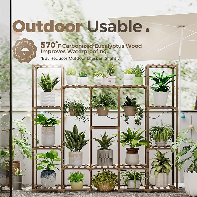 Bamworld Large Plant Stand Indoor Outdoor Hanging Shelf - Image 3