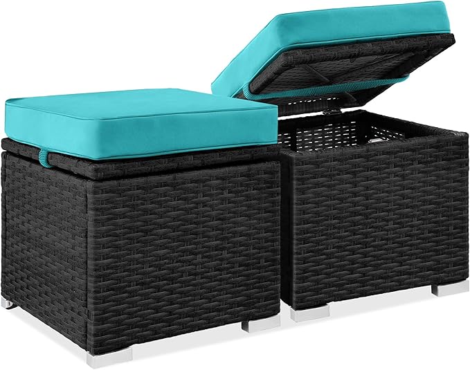 Best Choice Products Set of 2 Wicker Ottomans, Additional Seating, Side Table by BestChoiceProducts