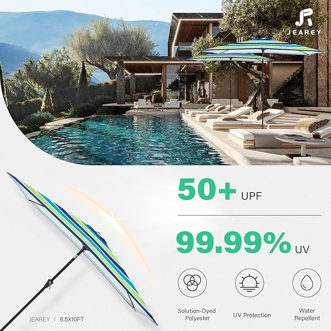 JEAREY 6.5x10 ft Rectangular Patio Umbrellas Rectangle Outdoor Umbrella - Image 5