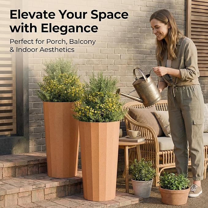 23.6" H Tall Planters for Outdoor Plants, 2 Pack Large Outdoor Planters for - Image 5