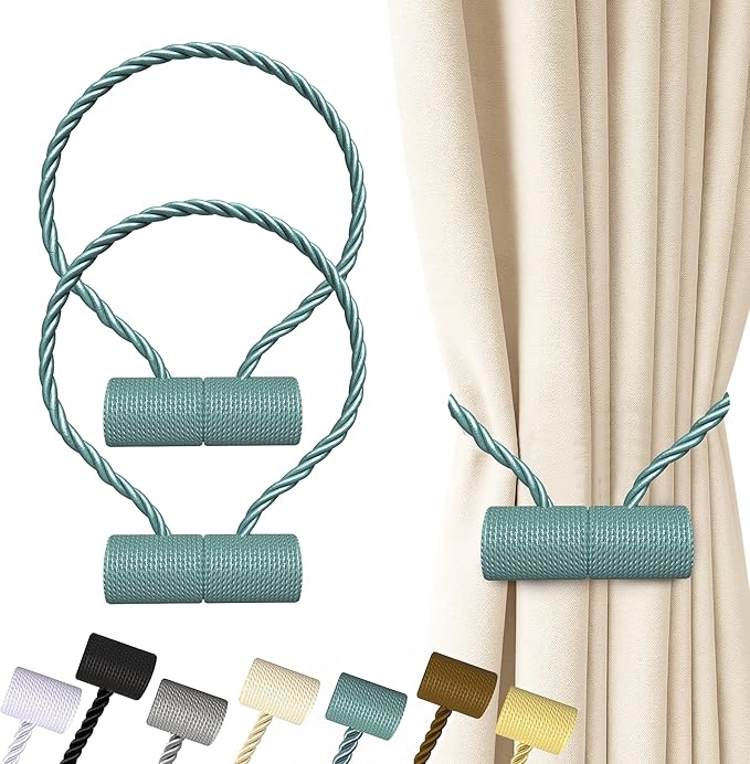 Hion Magnetic Curtain Tiebacks Gray Blue 2pcs, Curtain Tiebacks Buckles by Hion