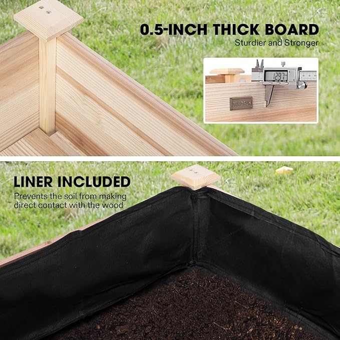 VIVOSUN Elevated Wooden Raised Garden Bed, Outdoor Wood Planter Box w Bed Liner - Image 4