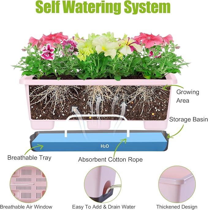 Window Box Planter 8 Pcs, 17 Inches Rectangle Flower Pots - Image 2