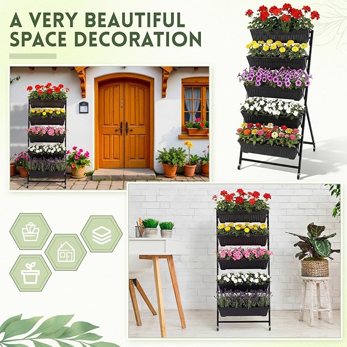 2 Pack 5-Tier Vertical Garden Planter 4.5 ft Tall Raised Garden Bed - Image 5