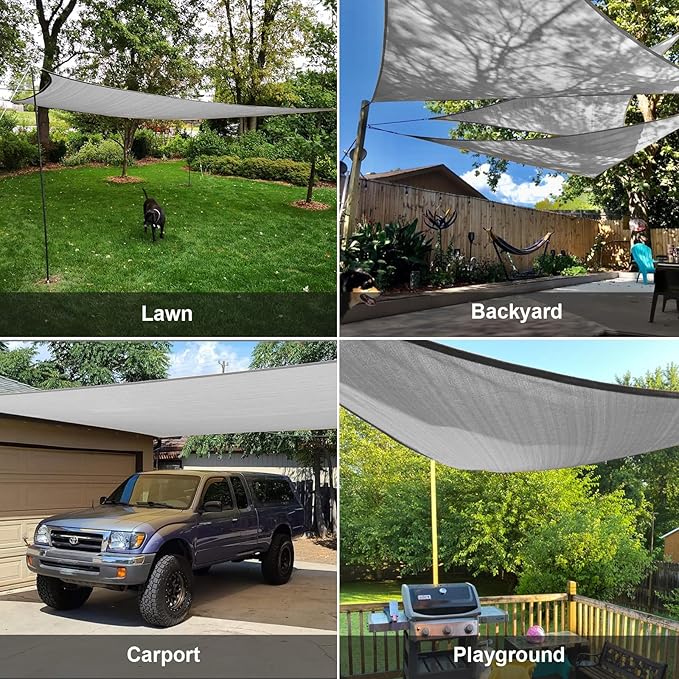 SUNLAX Sun Shade Sail 10' x 10' x 10' Silver Grey Triangle Canopy Sail Shade - Image 8