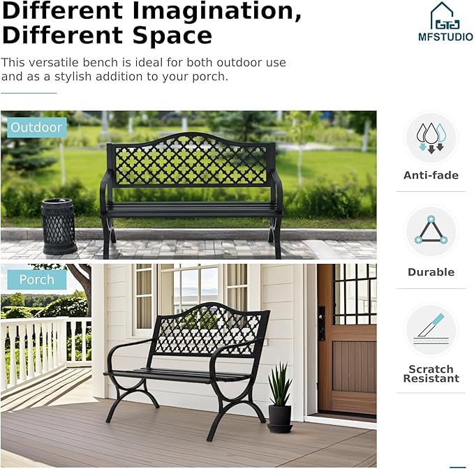 MFSTUDIO 50" Lucky Clover Outdoor Bench, Durable Patio Garden Bench Park Chair - Image 6