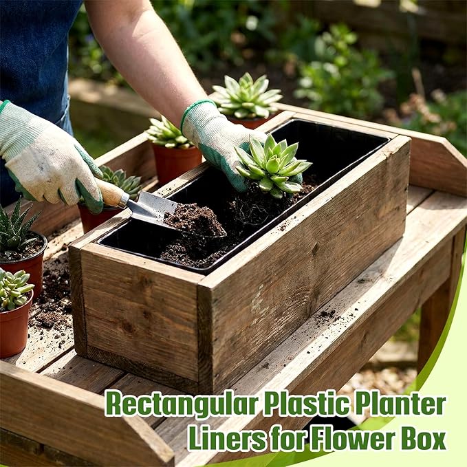 BreezeHug 36 Pcs Plastic Planter Liners Rectangular Plastic Inserts 10.5" x 3" - Image 5
