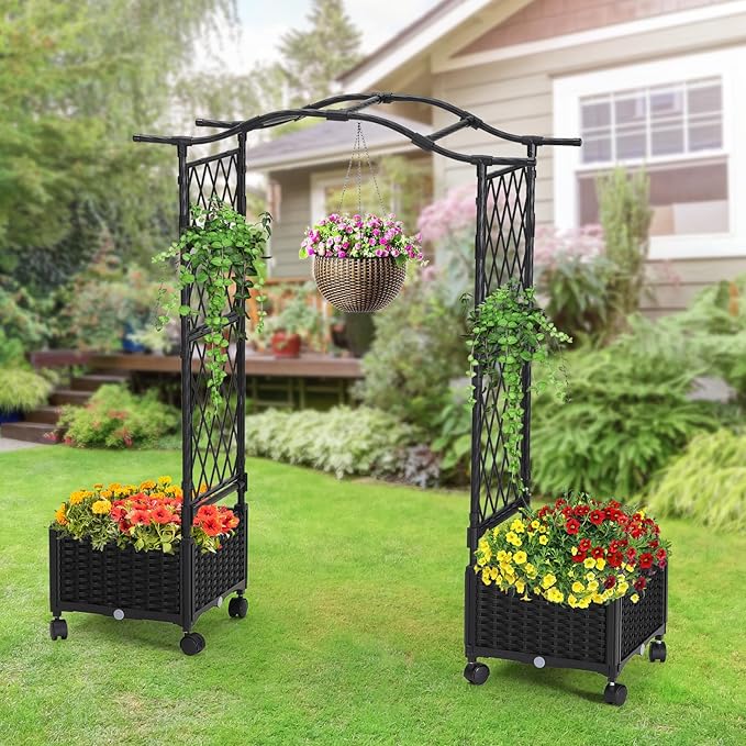 Planter Box with Trellis Outdoor, 57in Plastic Raised Garden Bed with Trellis - Image 4