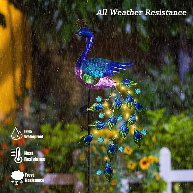 DREAMSOUL Peacock Solar Garden Lights Outdoor Decorative Stake, Waterproof - Image 4