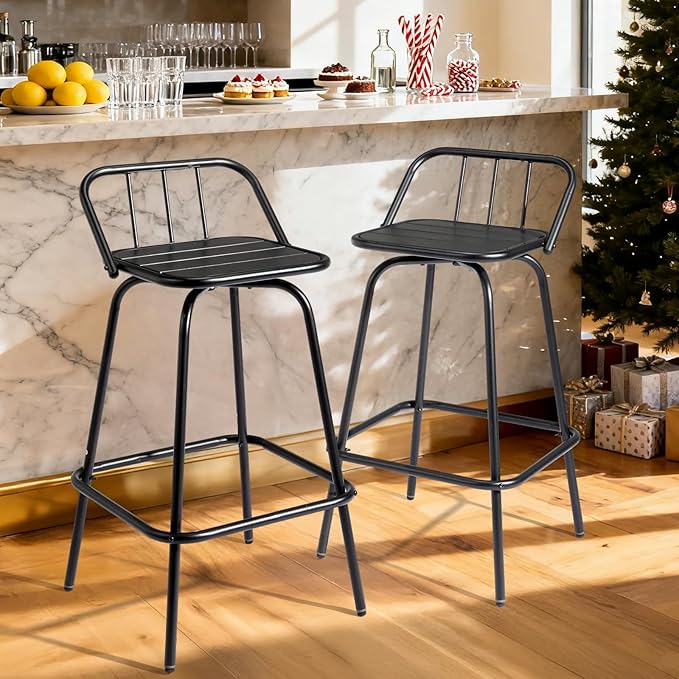 VINGLI 2 PCS Outdoor Swivel Bar Stools, 30 Inch Metal Barstools - Image 7