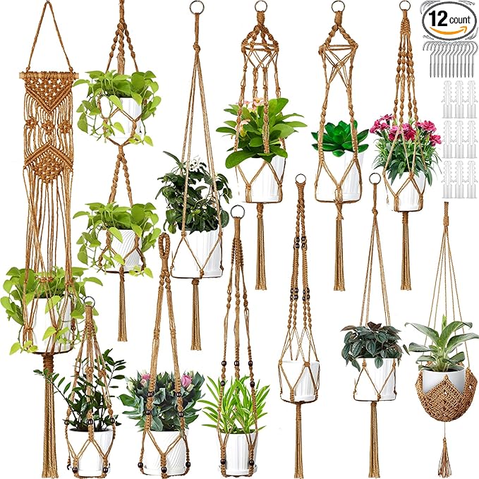 Hoteam 12 Pcs Macrame Plant Hangers Macrame Hanging Planters by Hoteam