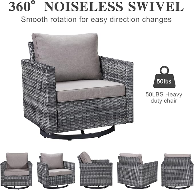 Belord Wicker Chairs Outdoor Bistro Set Oversize Patio Swivel Rocker, Rattan - Image 4