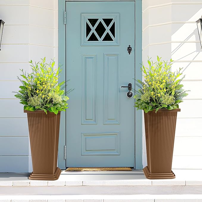 FENCY Set of 2 Tall Planters for Outdoor Plants, 24 Inch Large Tapered Pots - Image 6