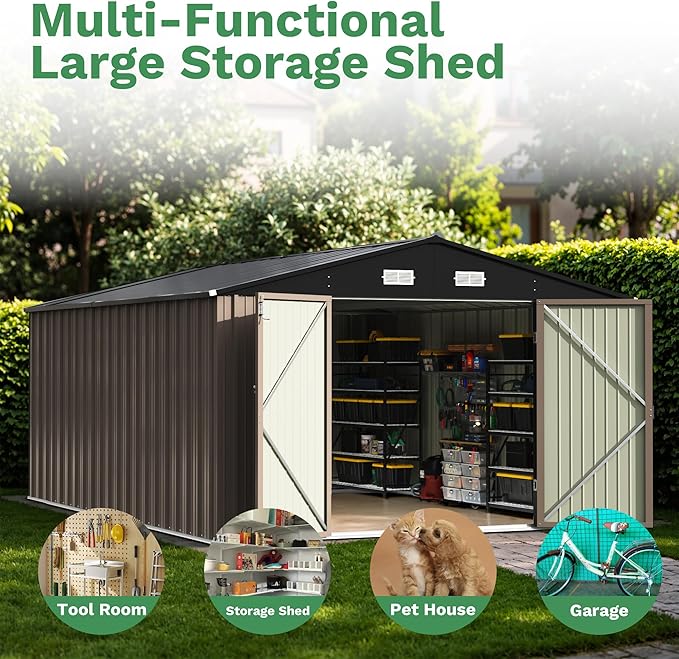 Patiowell 10x14 FT Outdoor Storage Shed, Large Metal Garden Shed - Image 5