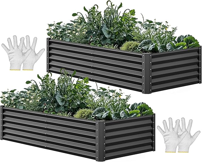 YITAHOME 6x3x1.5 2pcs Large Raised Garden Bed Kit, Galvanized Metal Planter Box by YITAHOME