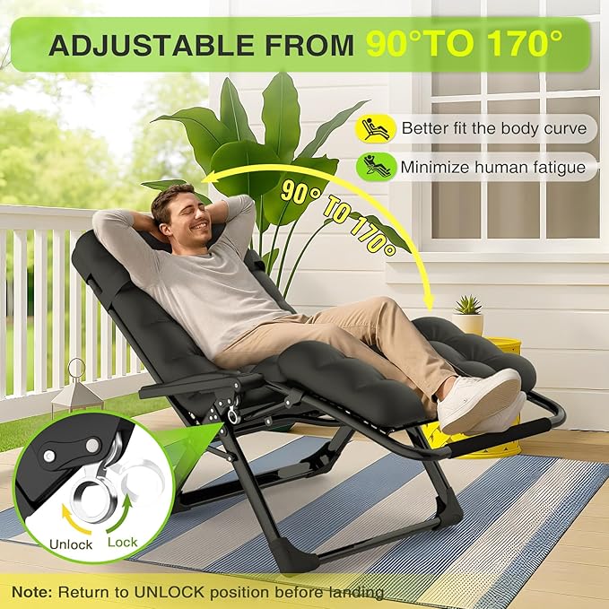 Suteck Zero Gravity Chair, Reclining Camping Lounge Chair w/Removable Cushion - Image 4