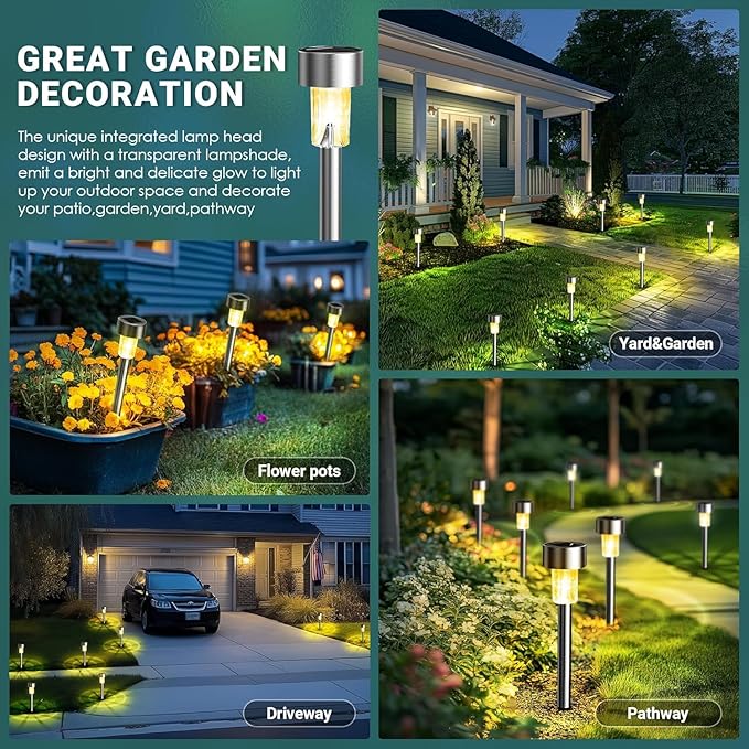 GIGALUMI Solar Lights Outdoor Waterproof, 20 Pack Warm White, Garden Decor - Image 2