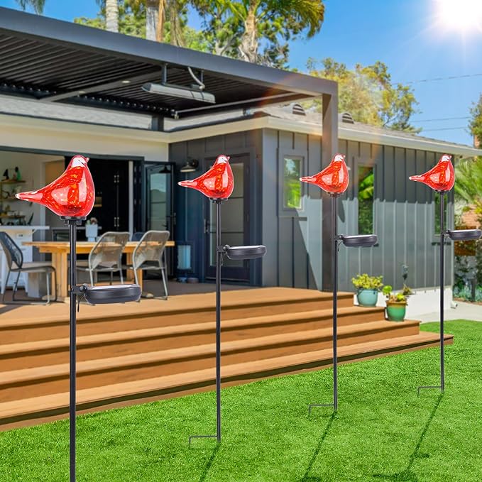 Bshine Solar Garden Decoration Outdoor Red Bird Lights, Lawns and Yards Art - Image 4