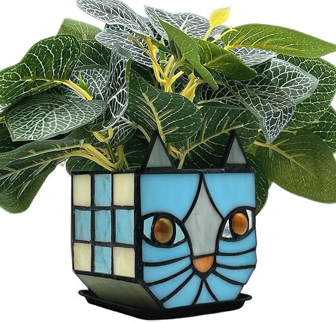 Stained Glass Blue Cat Planter, Plant pots - Image 7