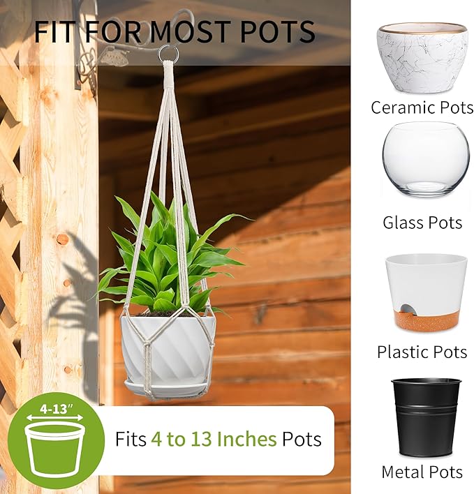 Macrame Plant Hanger, Fits 4-13 Inch Pots, Boho Hanging Plant Holder - Image 3